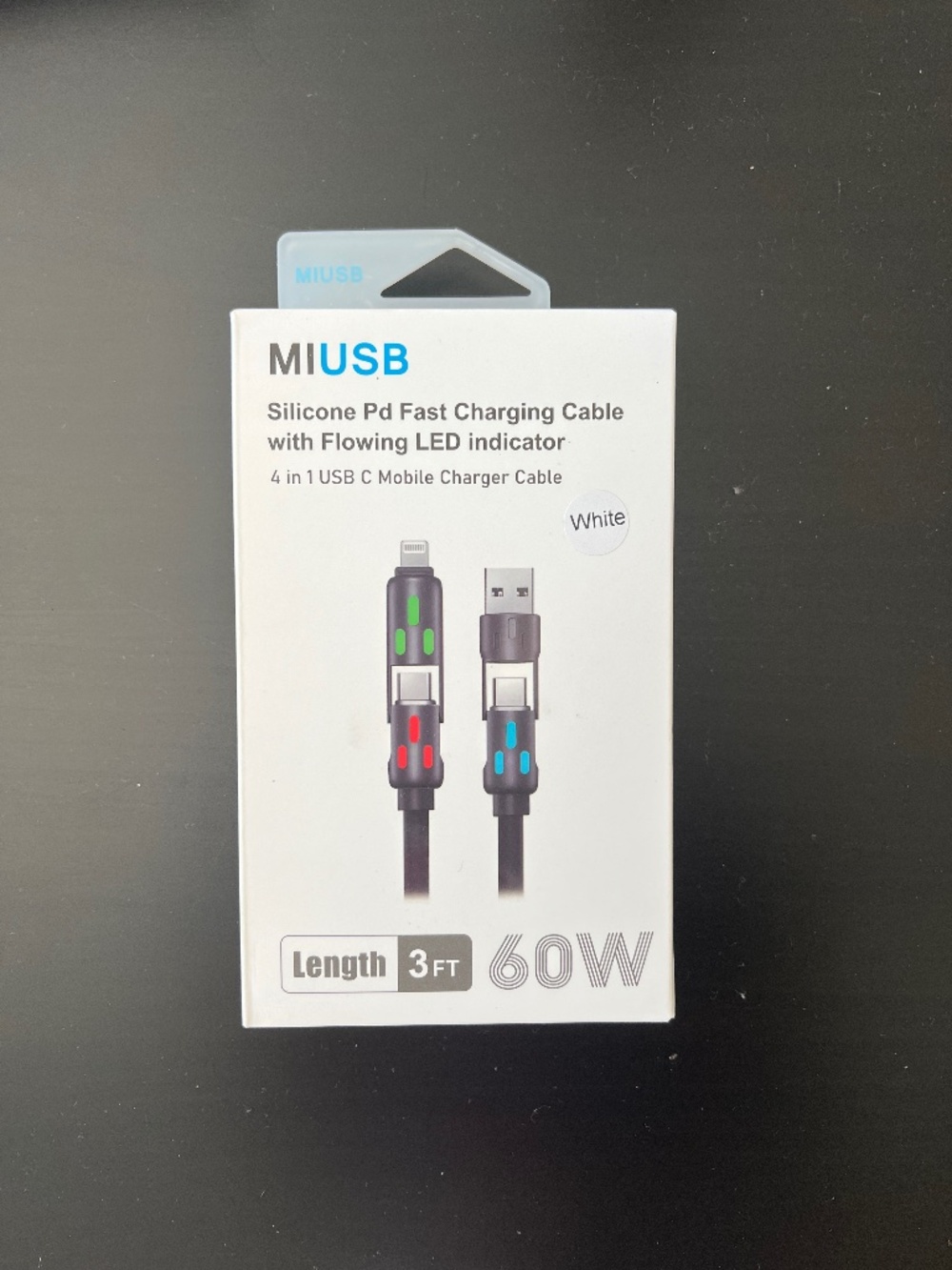 BRAND NEW 4-in-1 USB C Cable with LED Indicator, PD 5A WHITE